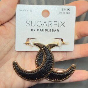 Sugarfix by BAUBLBAR Crescent Moon Earrings Black Thread Gold Tone Dangle 1.75"